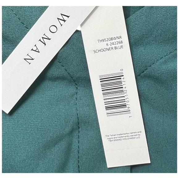 Tahari Womens Blue Green V Neck Button Front Long Sleeve Blouse Plus Sz 2X New - Picture 4 of 9